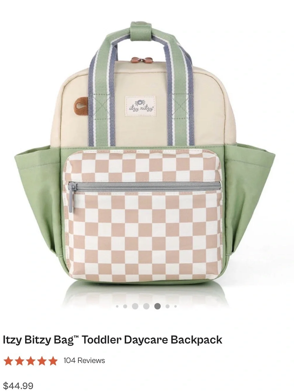 Itzy Ritzy Pink Check & Sage Green Canvas Backpack - Picture 8 of 8